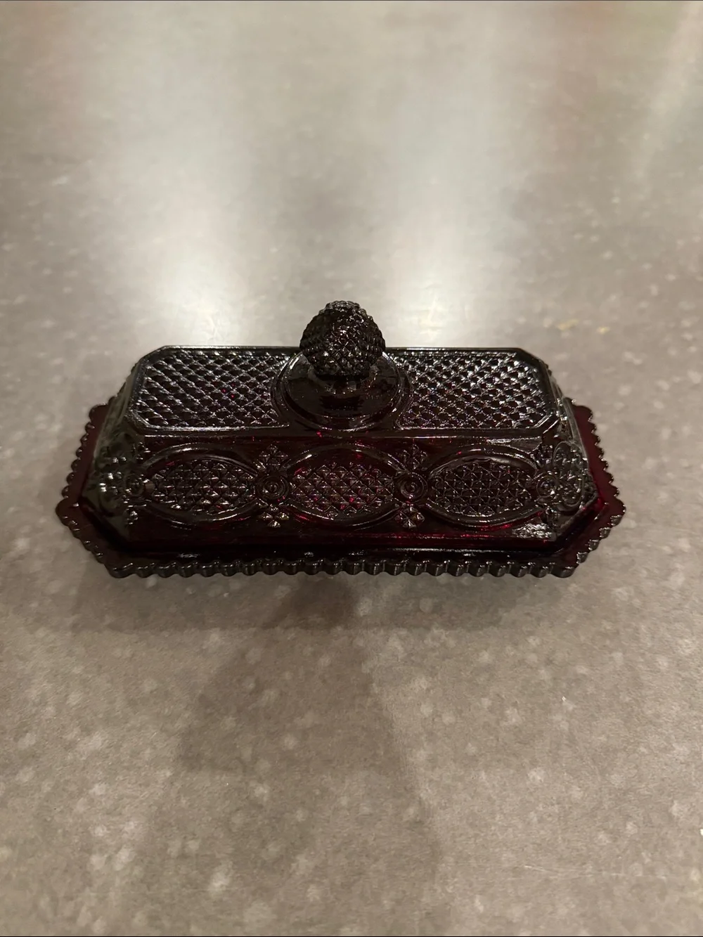 Avon Cape Cod Ruby Red Glass Covered Butter Dish